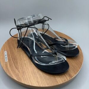 Ancient Greek Handmade Sandals Lace Up Gladiator 36 6 Black Leather Minimalist